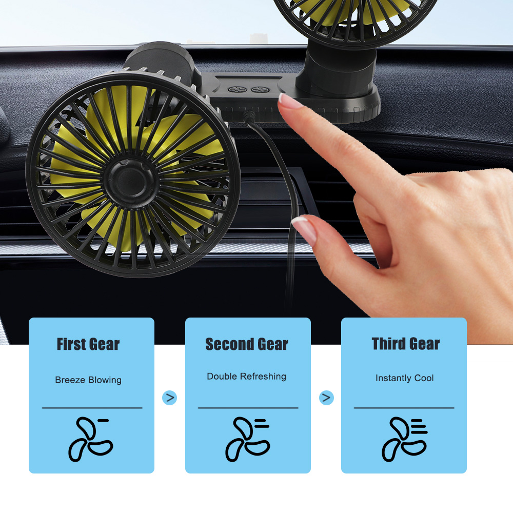 Car Fan Summer Cooling Two Fans USB Adapter Electric Rotatable Parts On Dash Board Trailer Truck Automotive Accessories Interior