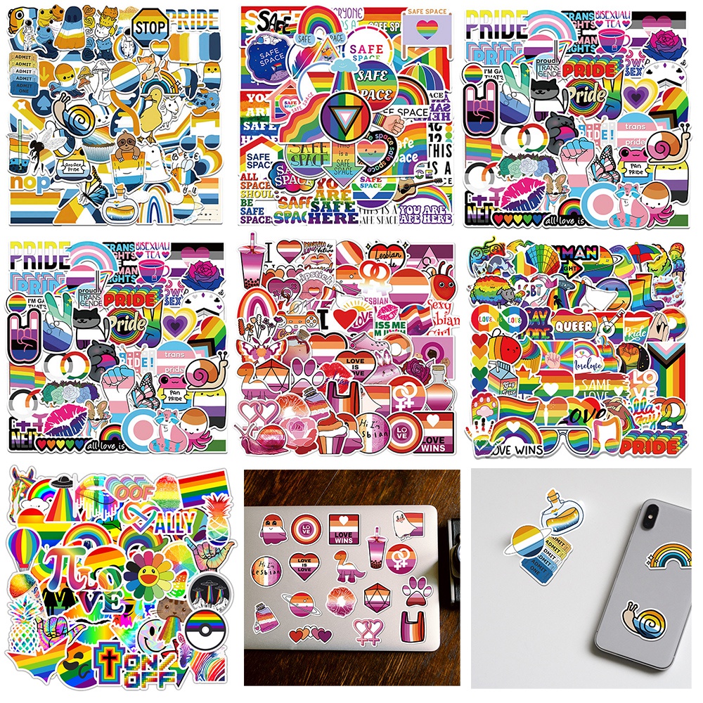 50pcs Gay Pride Stickers Rainbow Sticker for LGBTQ Lesbian Sticker Packs in Bisexual Stuff Colorful Decal for Laptop Case Helmet