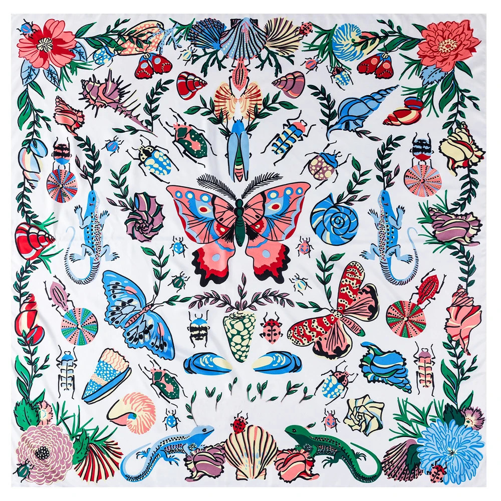 POBING Silk Scarf Women Stoles Square Scarves Wraps Large Bandana Kerchief Hijabs Female Silk Foulards 130CM 240321