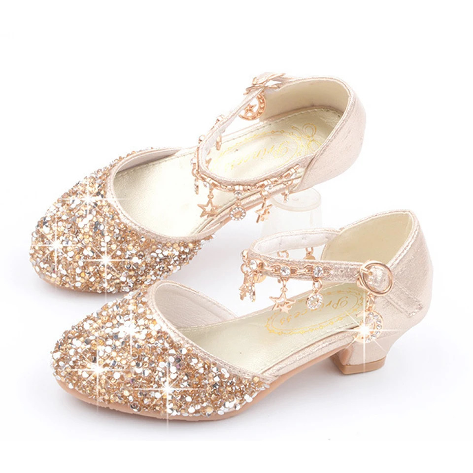 Christmas Childrens Sparkling Crystal High Heels Princess Party Shoes Carnival Childrens Girls Fairy Makeup Performance Shoes 241111