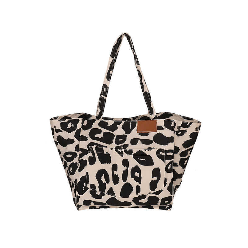 Fashion Leopard Pattern Large Capacity Canvas Tote Wave Dot Bag Shoulder Shopping Bags Womens Bag Handbags 241111