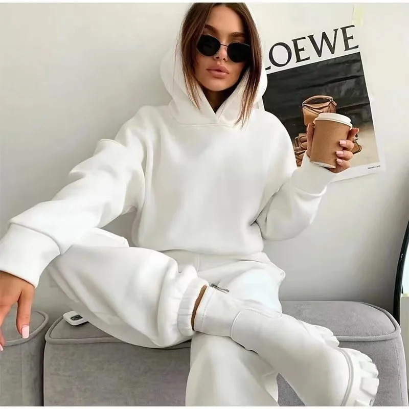Autumn Winter Two Piece Sets Women Tracksuit Oversized Suit Trouser Suits Female Sweatshirt Solid Sports Hoodie Sportswear 241111