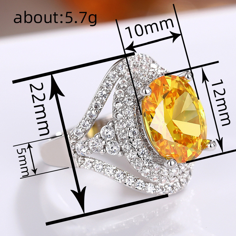 Solitaire Ring Designer Hollow Round Zircon Ring Women White Gold Crystal Ring Yellow Diamond Ring High-end Party Dress Jewelry