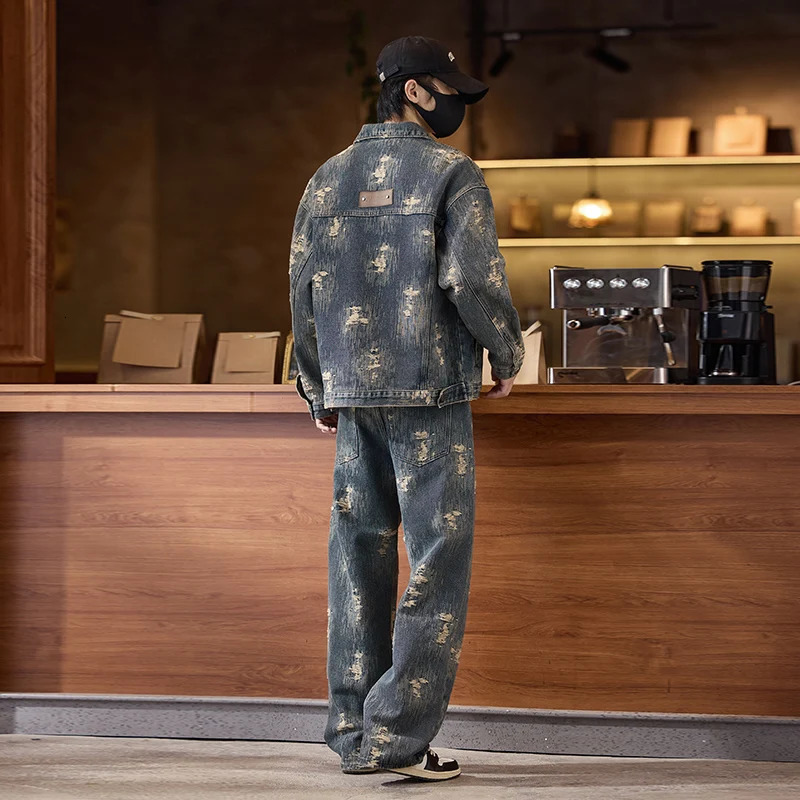 autumn vintage high-end personalized jacquard mens loose jeans Korean hip-hop fashion mens pants 241108