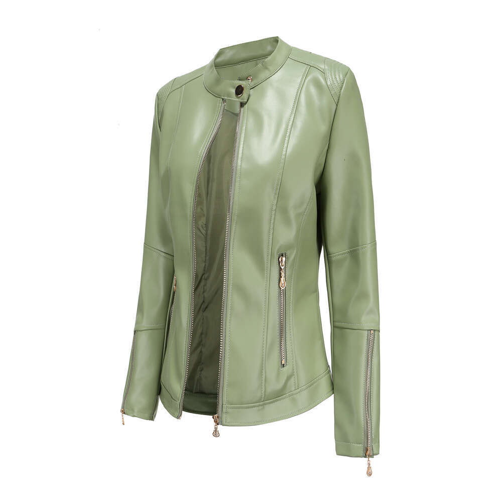 shanshi leather jacket women New fashion women's PU short stand collar Women's spring and autumn thin navy blue leather jacket