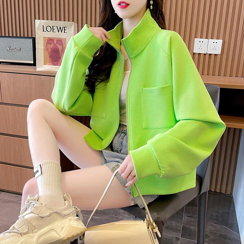 Spring Autumn Korean Style Stand Collar Long Sleeve Top Female Zipper Cardigan Coat Women Casual Kawaii Loose Sweatshirt Jackets