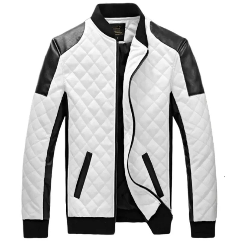 2023 Men Casual High Quality Classic Motorcycle Thick Pu Coat Winter Black White Stitching Contrast Leather Jacket 241108