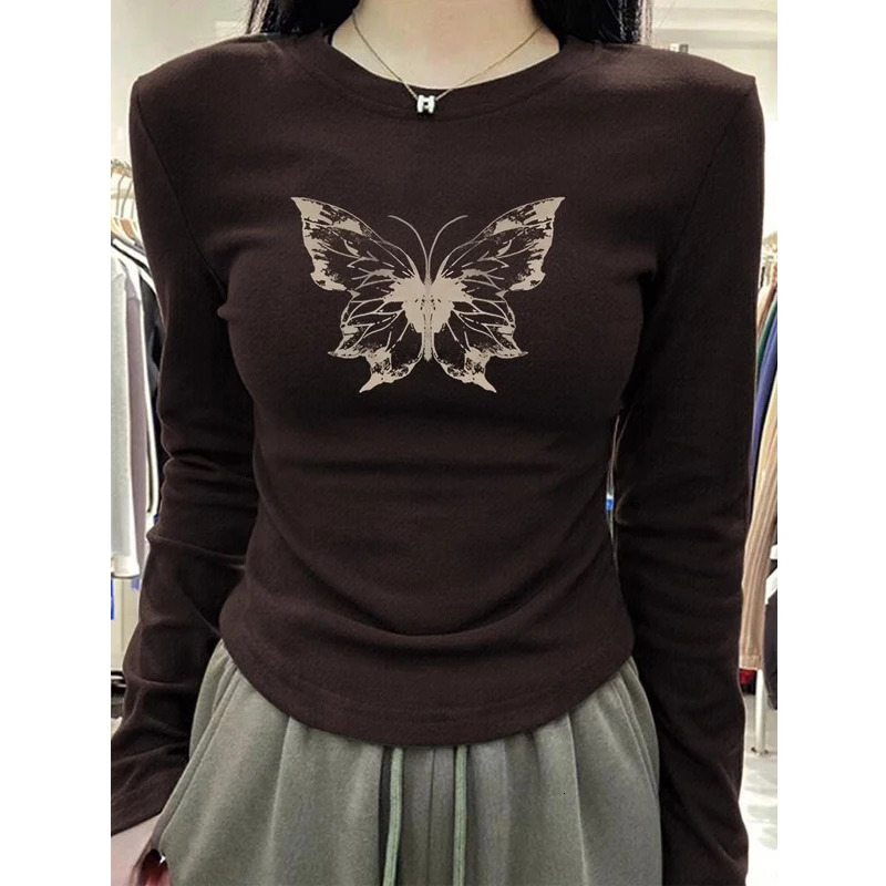 Autumn Winter Women Fashion Print Thick Skinny Sexy Short Tops Y2K Female Casual O Neck Long Sleeve Basic Tshirt 241108