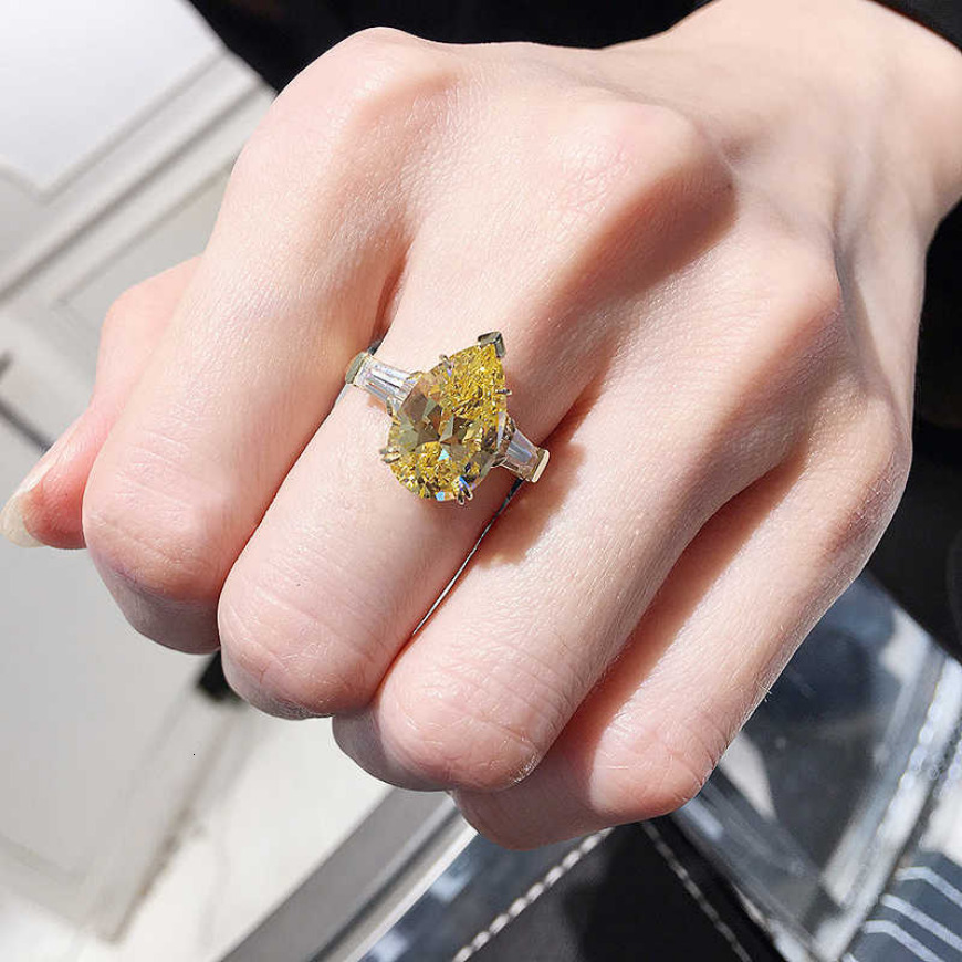 3.00CT Pear Cut Yellow Moissanite Engagement 3 Stone Ring For Women Sterg Sier gorgeous