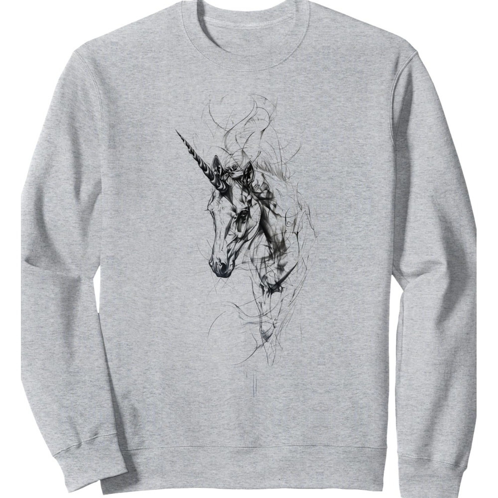 Long Sleeve Shirts for Men sweatshirt Unicorn Horse Sketch Fantasy Mythical Creature Art Drawing Sweatshirt T shirt Tee Streetwear Casual tops clothes