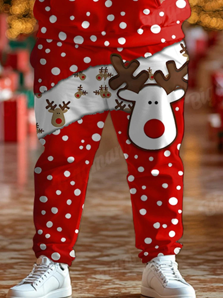 Biggmans Merry Christmas Santa Print Outfits Mens Snowflake Party Club Hoodies Long Pants Set Male Loose Plus Size Two Piece 241111