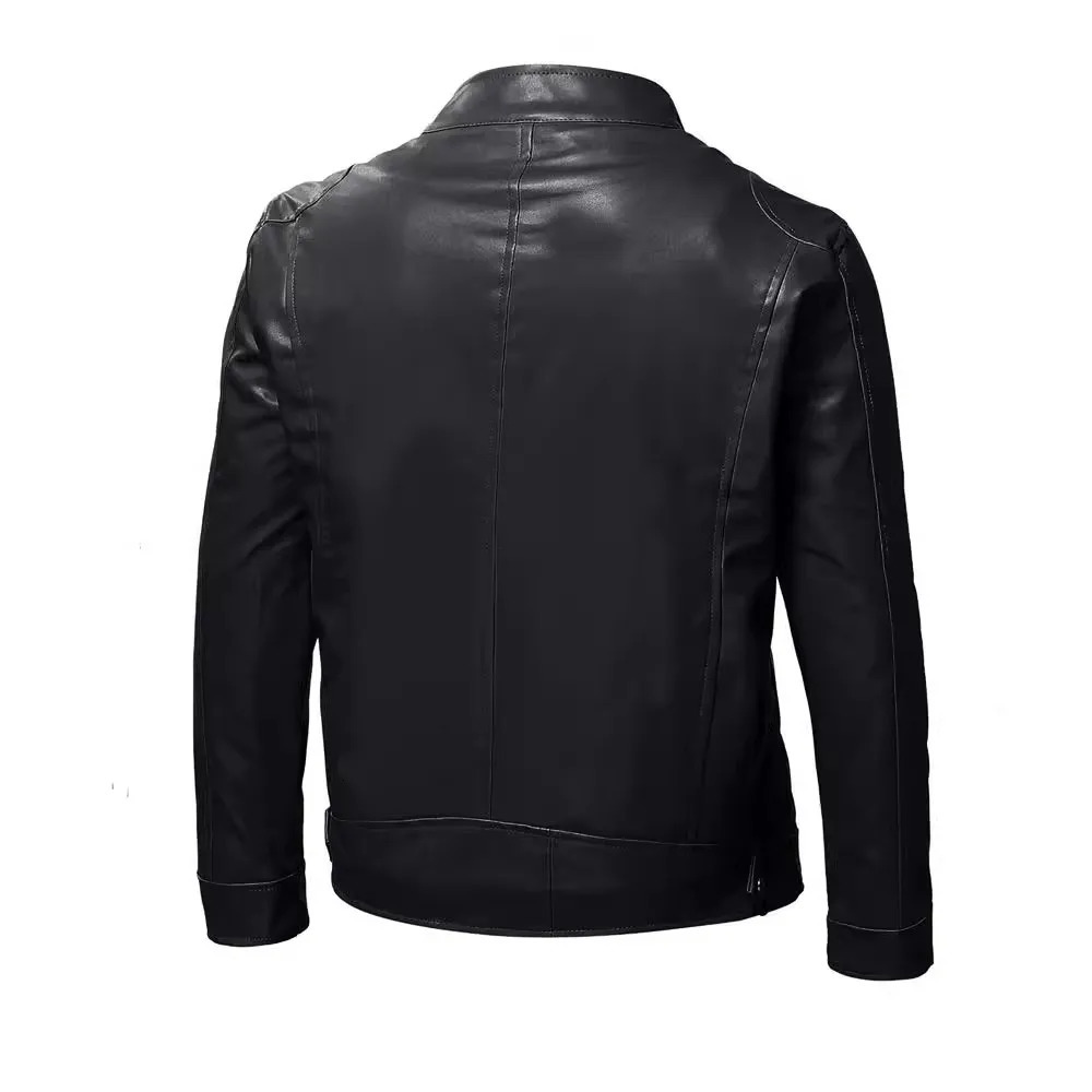 Autumn Mens Stand Collar Jacket Coat Black Leather Motorcycle Solid Color Zipper Streetwear Winter Warm Biker Men 241108