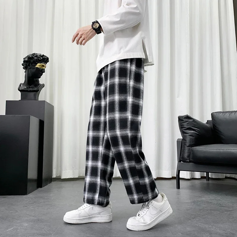 Mens Plaid Pants Summer Cotton Casual Losse Hip Hop Baggy Sweatpants Fashion Streetwear Korean Style Harem 240411 - view 3