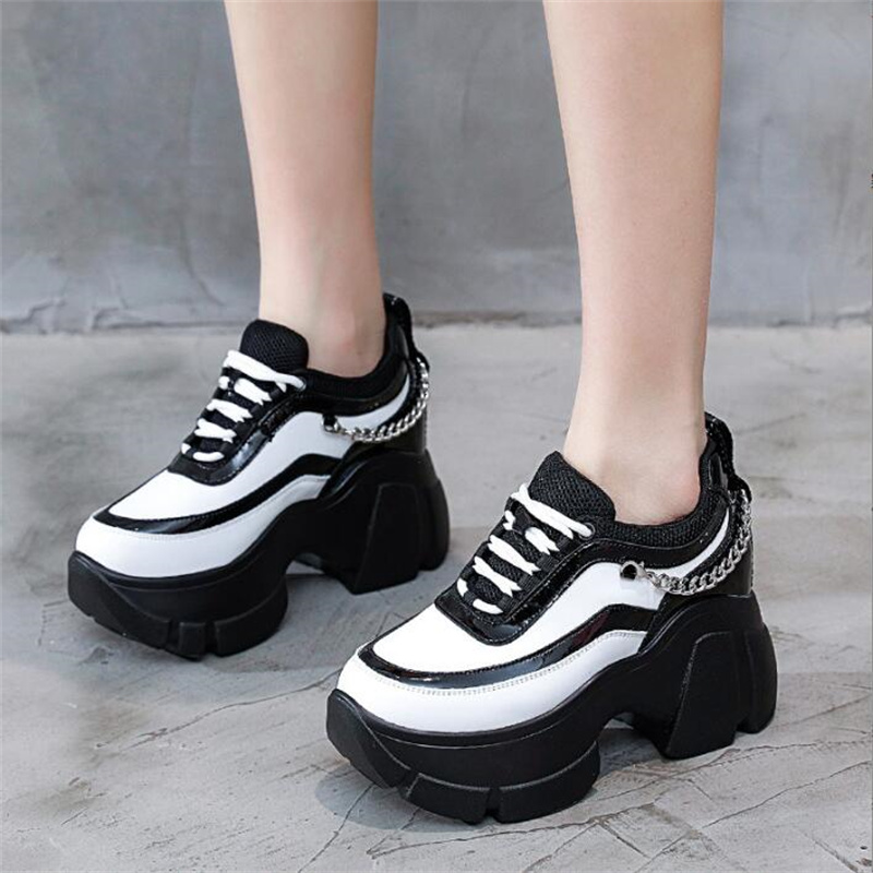 Women Casual Shoes Platform Wedge 8CM Hidden Heel Genuine Leather Chunky Sneakers New Vulcanized For Women Spring Autumn Fashion