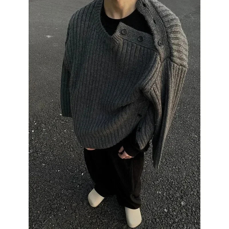 Cleanfit Deep Grey Round Neck Cropped Idle Style Sweater For Men Winter n Highend Feel Knitted Top Jacket 241111