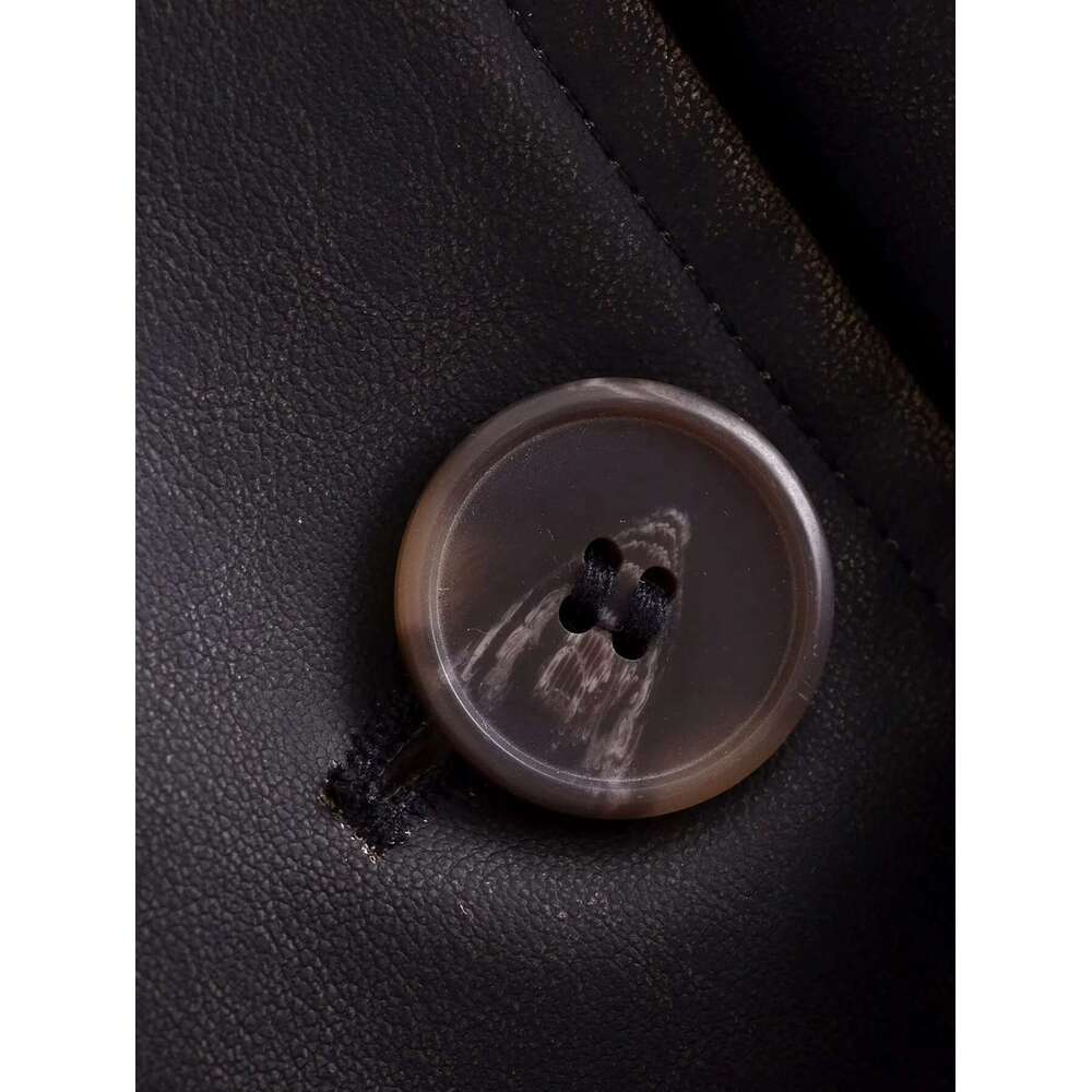 shanshi leather jacket women Fashionable French style women's clothing with vintage washed faux leather buckle long windbreaker belt