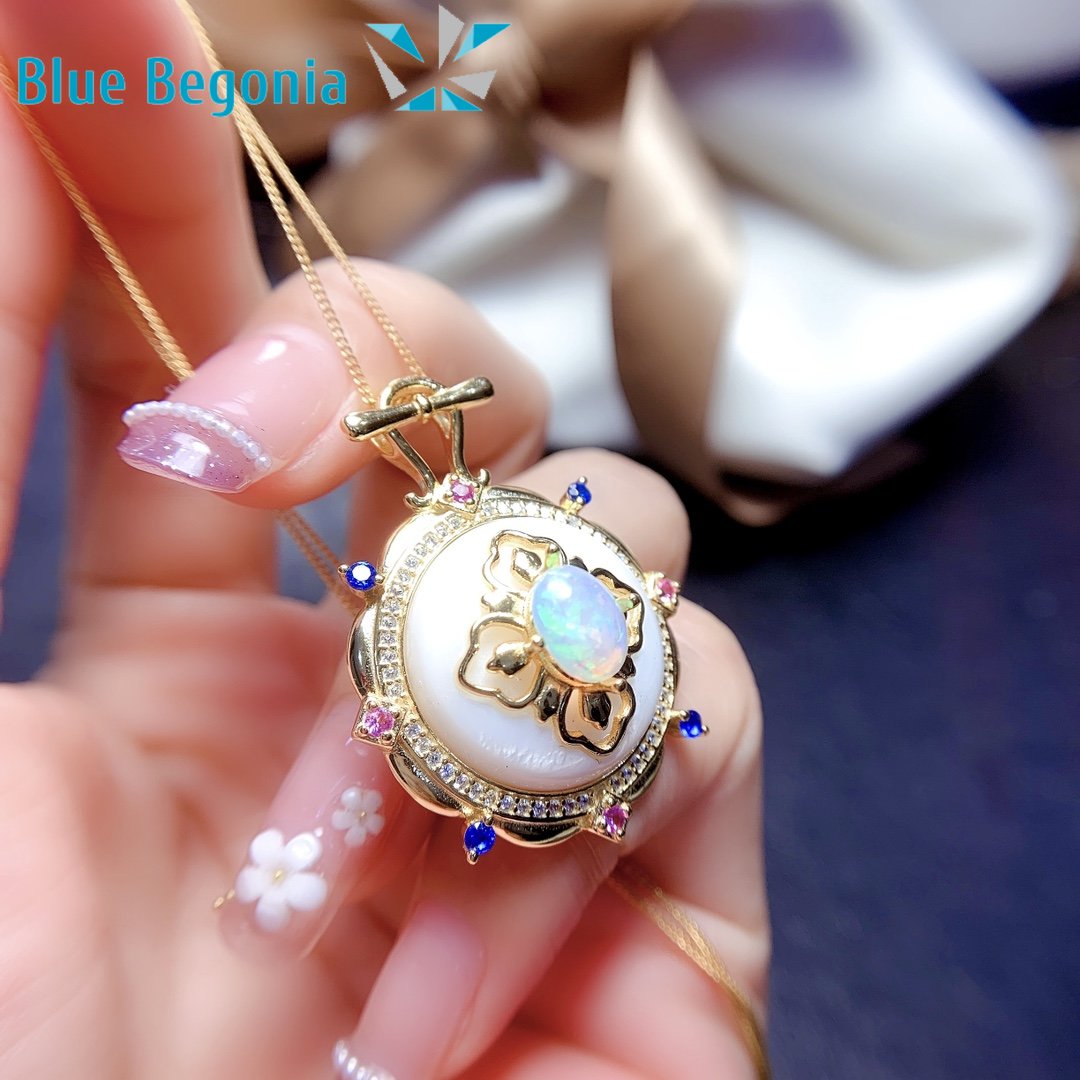 Natural Opal Pendants for Women Anniversary Gift 6*8MM Colorful Gemstones Necklaces 925 Sterling Silver Fine Jewelry