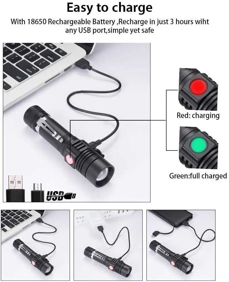 Pocketman LED Flashlight USB Charging Flashlight Bicycle Flashlight Outdoor Waterproof Flashlight Zoom Flashlight X241111