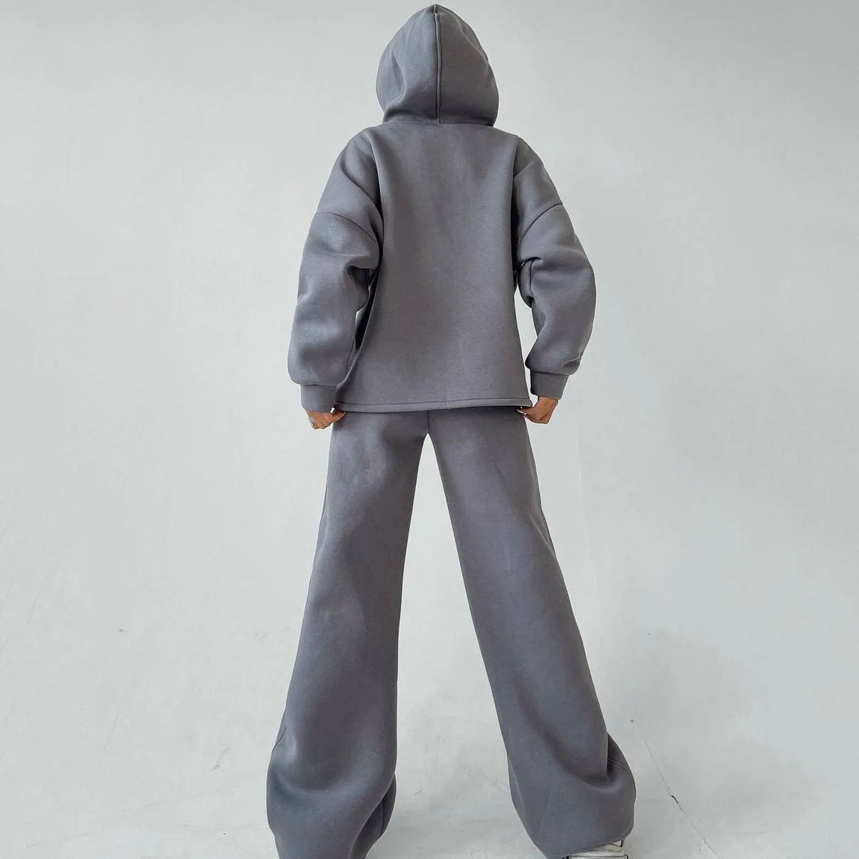Womens Two Piece Outfits Lounge Sets Oversized Hoodies Autumn Fashion Sweat Suits Wide Leg Sweatpants With Pockets 241111