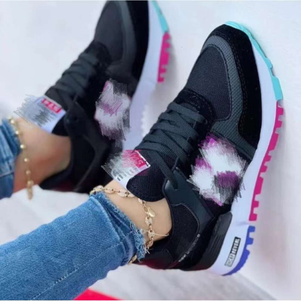 New Casual Sports with Thick Soles, Color Matching Lace Up Canvas Shoes, Running Shoes for Women ddmythur
