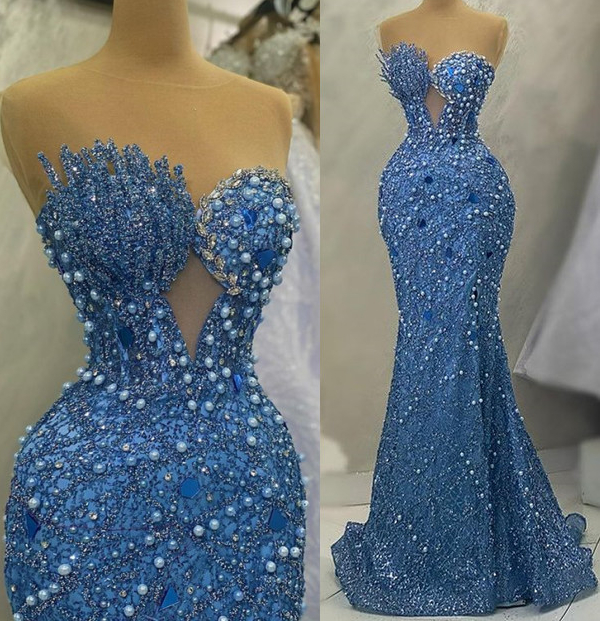 2024 Aso Ebi Mermaid Crystals Prom Dress Sequined Lace Luxurious Evening Formal Party Second Reception Birthday Engagement Gowns Dresses Robe De Soire