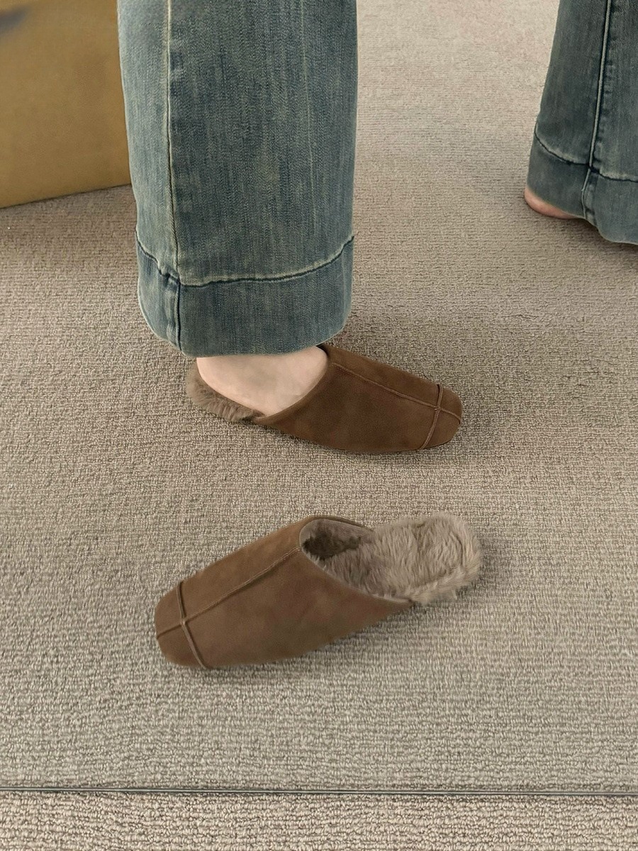Women's Slippers:Retro Vintage Desigfn Versatile Square Toe Winter Simple Casual Style Flat Bottom Comfort,Black/Brown/Yellow,Free shipping