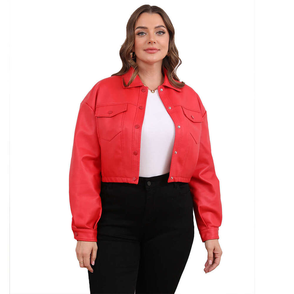 shanshi leather jacket women Spring and Autumn new loose casual leather long sleeved single breasted women's short jacket plus size