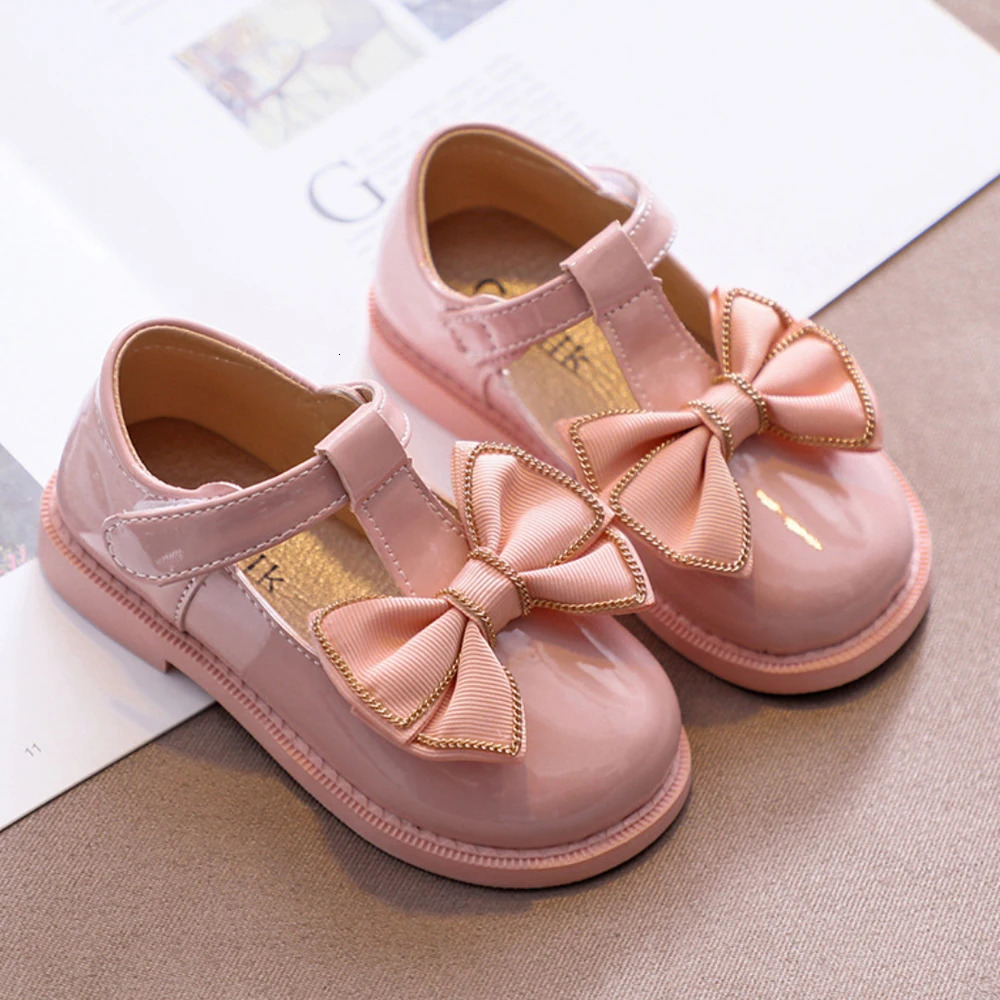 Baby Girl Cute Bow Shoes Leather Preschool Childrens First Birthday Party Pink Soft Cushion Solid Color Red Burgundy Christmas Halloween 241111