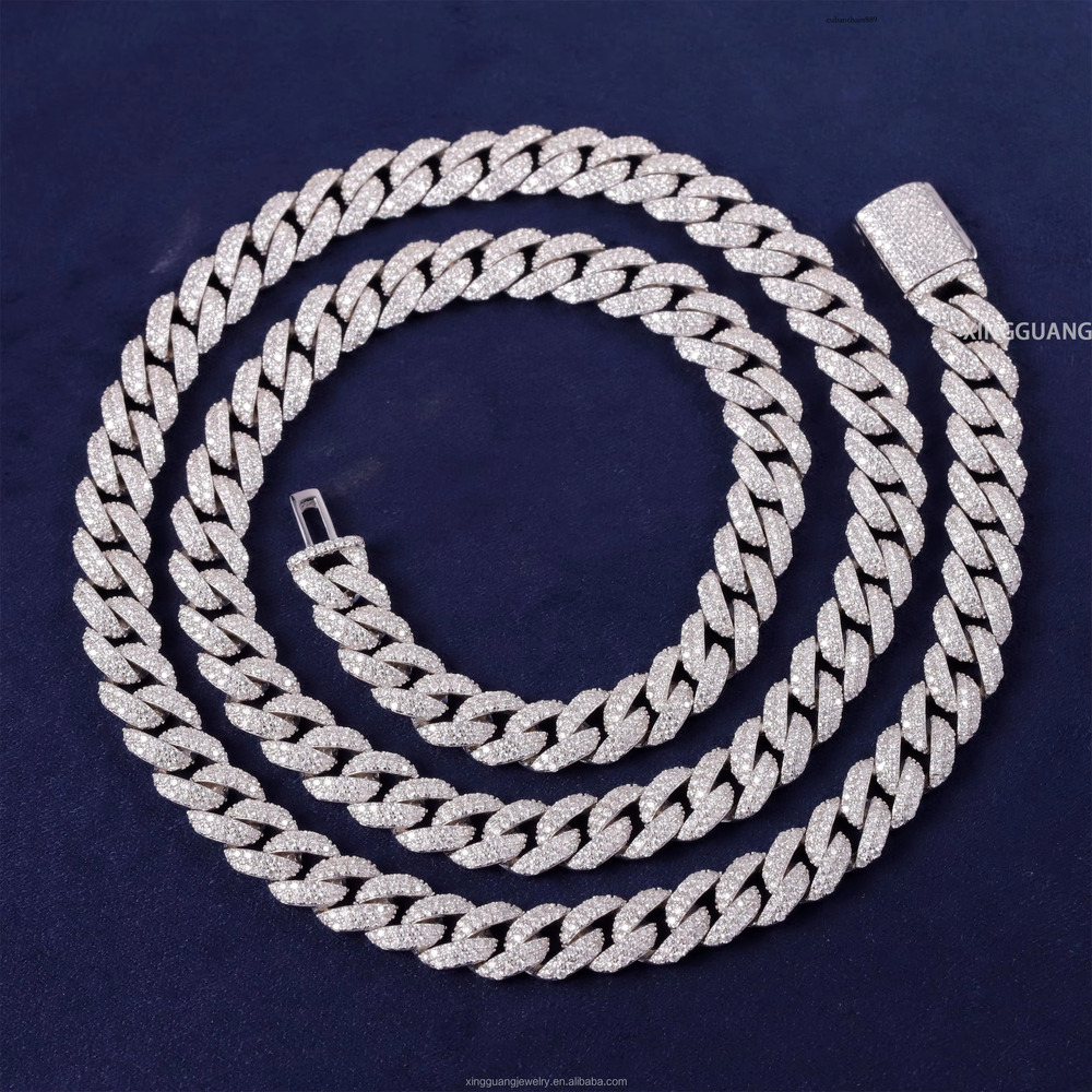 Pass Dia Tester iced out For Men 9mm S Sier Hip Hop Necklace VVS Moissanite Cuban k Chain