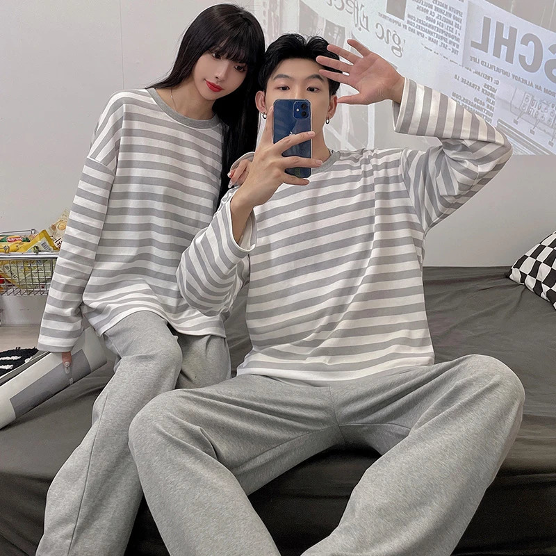 Cotton Men Pajamas Plus Size Autumn and Winter Striped LongSleeved Trousers 2 Piece Set Sleepwear Casual Breathable Home Wear 241111