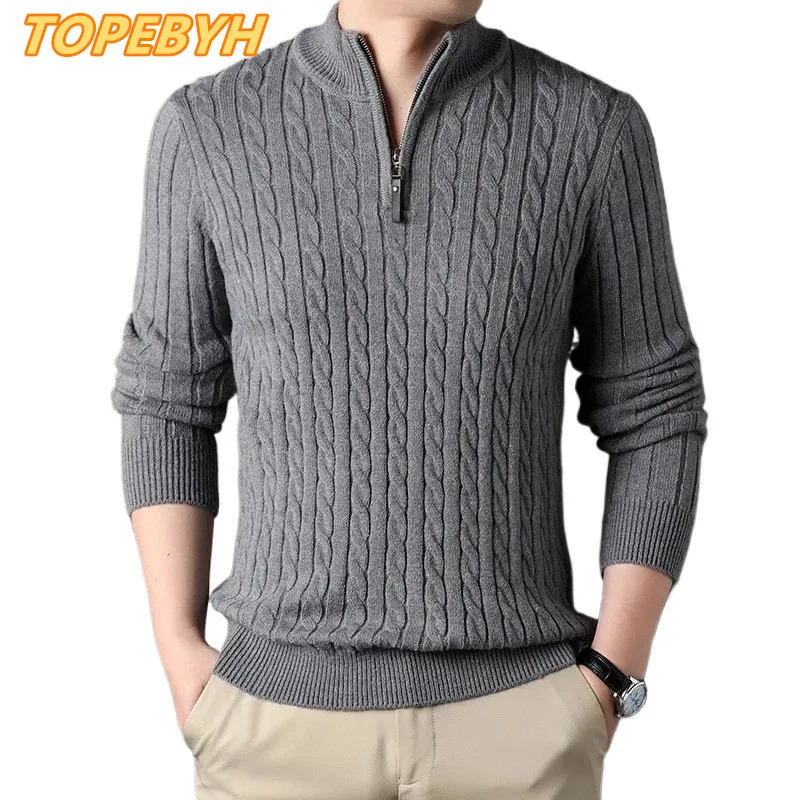 Mens Quarter Zip Sweater Slim Fit Casual Knitted Turtleneck Pullover Mock Neck Polo 241111