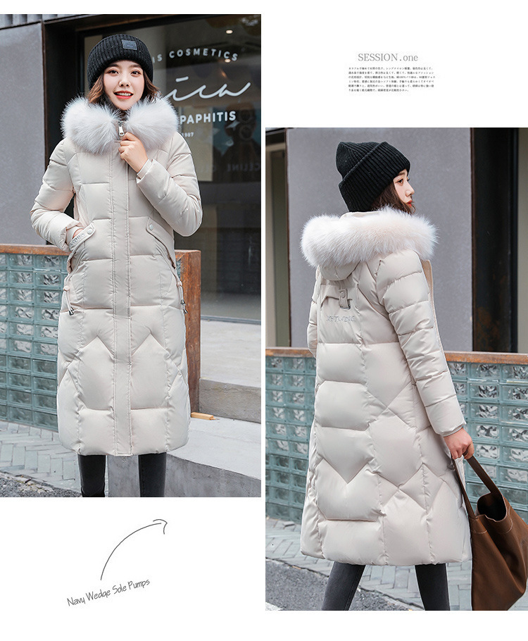 2024 plus size cotton jacket for women long Korean version waist and knee length cotton jacket big fur collar cotton jacket for women C18110601