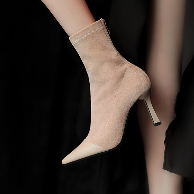 Stylish Winter Pointed Toe Stiletto Boots: Versatile Soft Comfort Short Boots for Women (Black/Apricot, Free Shipping) 9b76