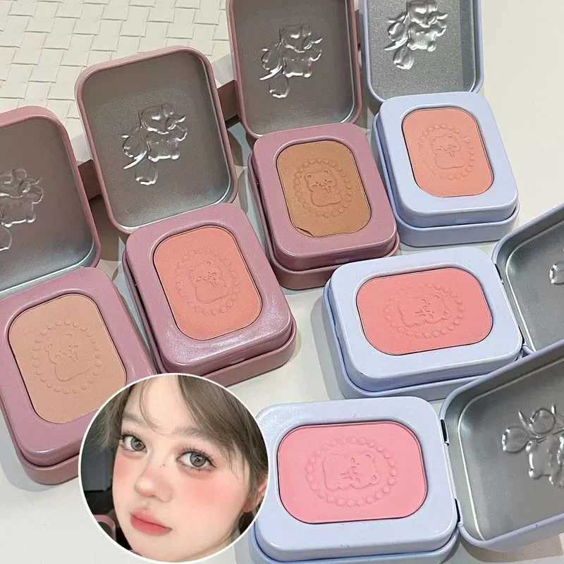 Cute Bear Embossed Face Blush Peach Nude Orange Color Brightening Monochrome Matte Blusher Palette Facial Cheek Contour CosmeticXJ241111