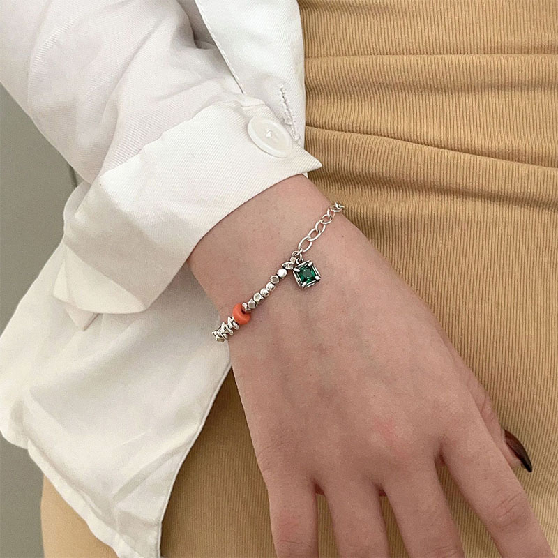 S925 Sterling Silver Emerald Bracelet Female Simple Minority Design High Sense Light Luxury 2023 New Accessories