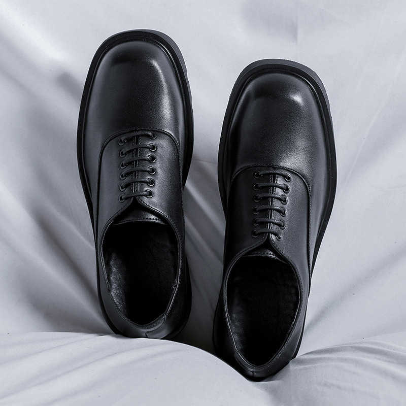 Men Dress Shoes British Leather Shoes Mens Korean Black Fashion Dressing Shoes Thick Sole Low Business Leather Shoes 241009