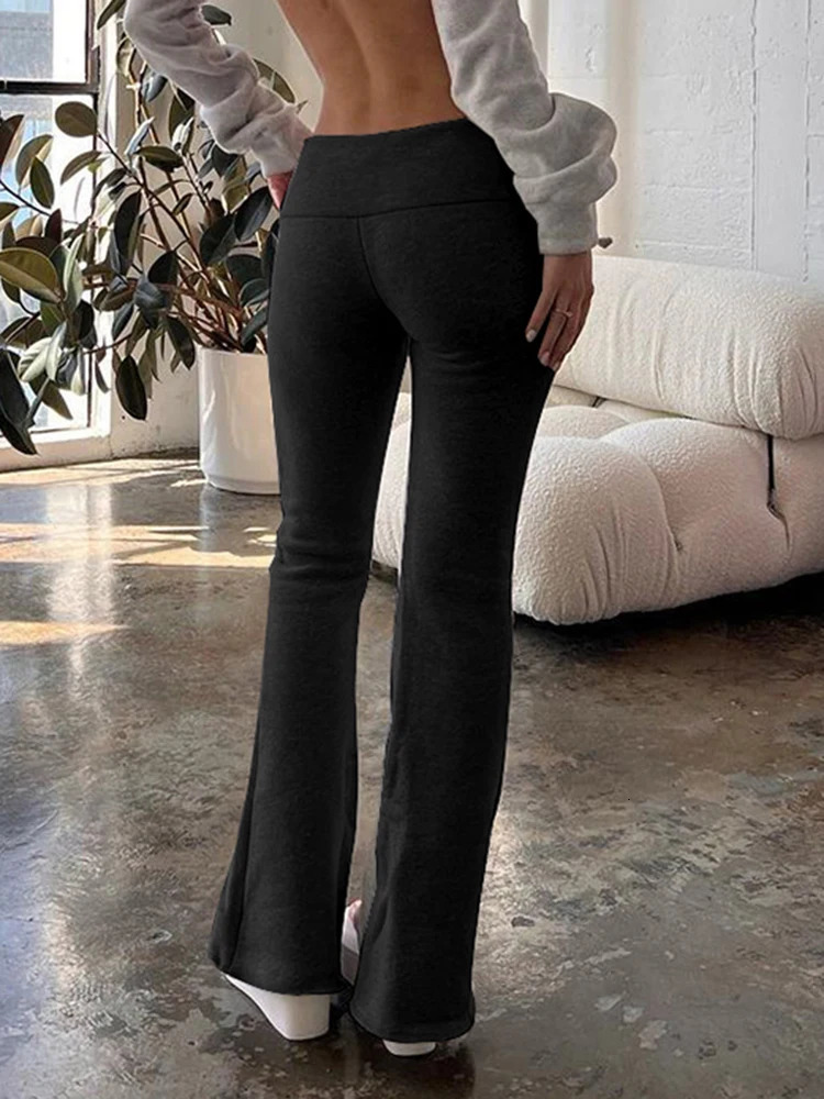 Weekeep Casual Solid Low Rise Trouser Basic Slim Fitness leggings Sweatpants Korean Fashion Streetwear y2k Flared Pants 241108