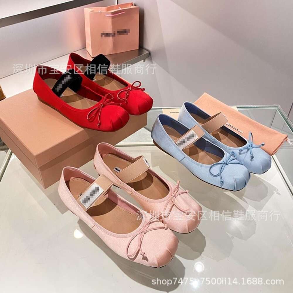 High version MM Mujia sheepskin bow genuine silk ballet single shoes for women 2024 new satin Mary Jane shoes