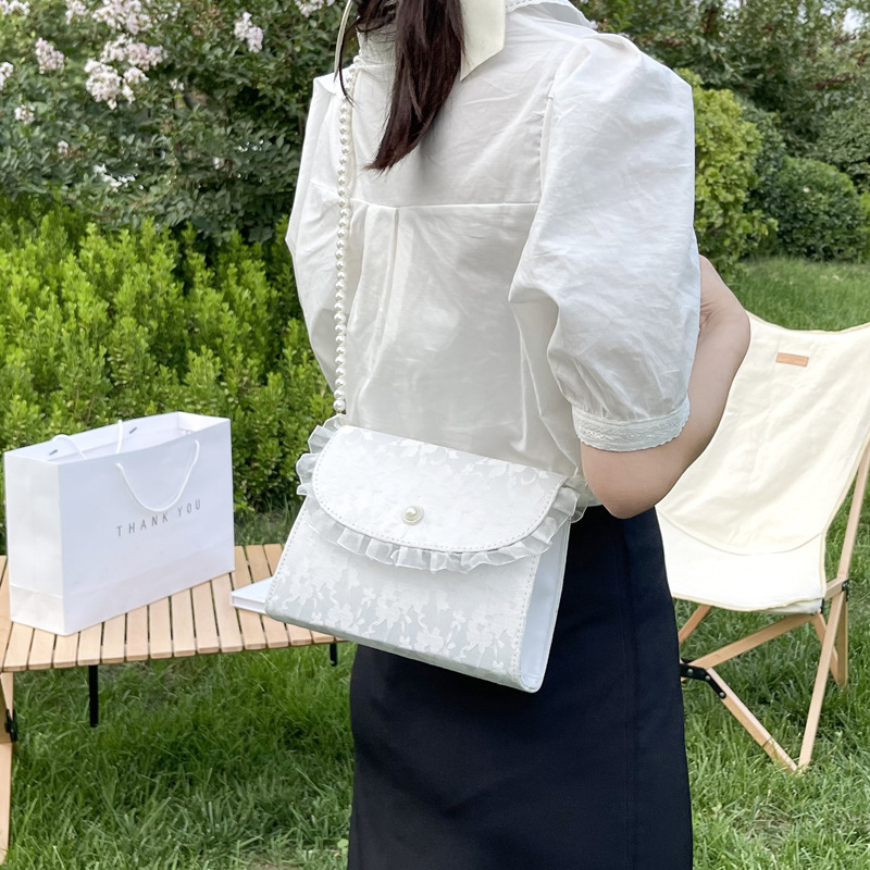 Retro Crossbody Bags for Women Vintage Lace Pearl Chain Ladies Small Square Shoulder Bag Female Clutch Purse Handbags Sac Femme