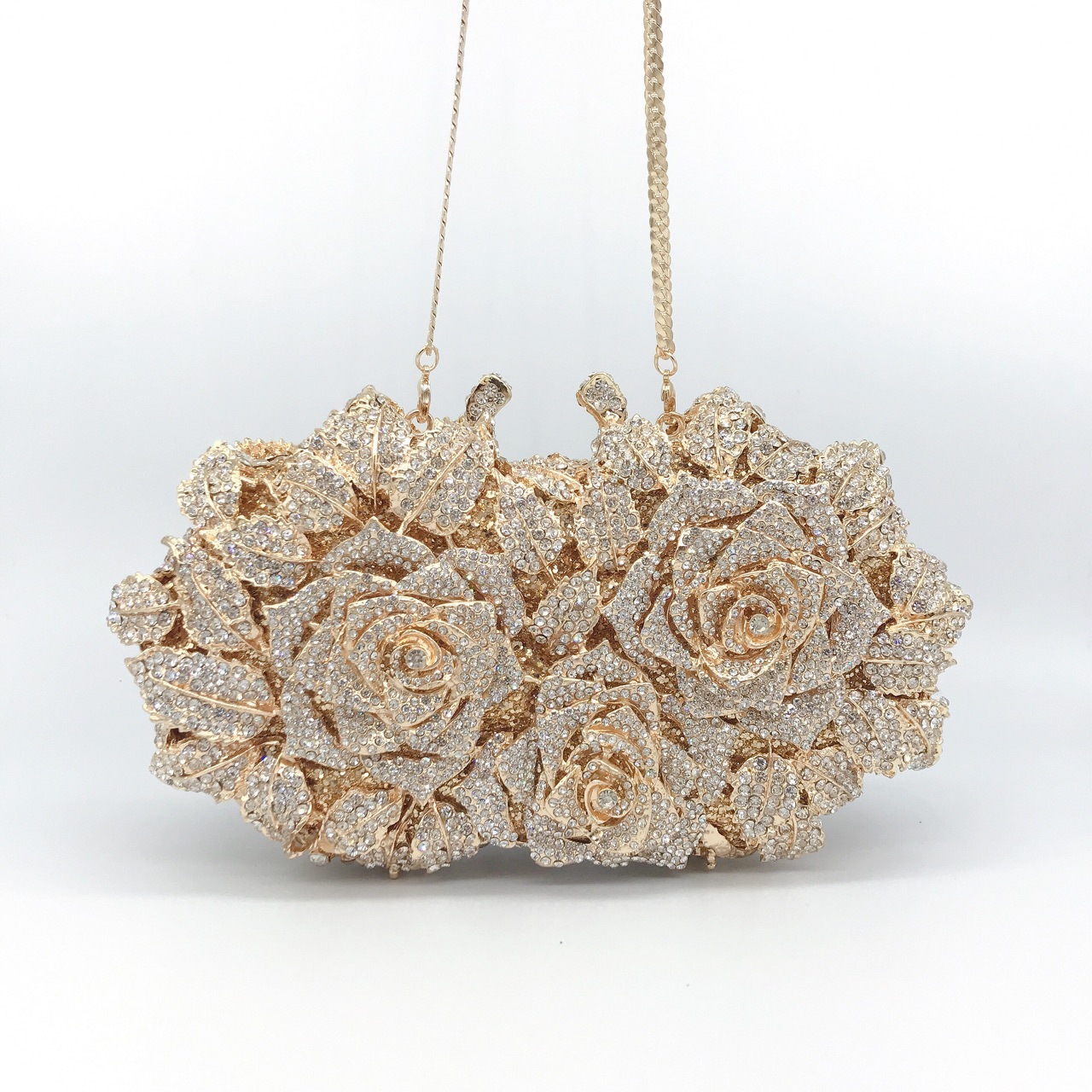 Rose Flower Luxury Evening Bling Purses Handbag Floral Crystal Clutch Purse Rhinestone Handmade Women Diamond Bag