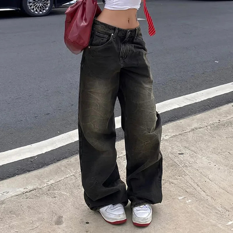 Y2K Street Baggy Jeans American Retro Fashion Loose Denim Pants Basic Grunge Low Waist Sweatpants Korean Women 2024 241108