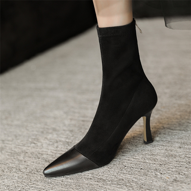 Stylish Winter Pointed Toe Stiletto Boots: Versatile Soft Comfort Short Boots for Women (Black/Apricot, Free Shipping) 9b76