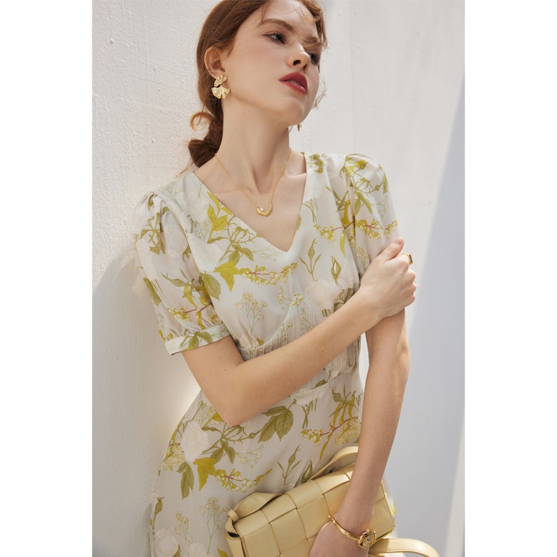 Oc409M95 Customization Silk Women's Autumn Dress High Quality Printed Slim Fit Silkworm Skirt Multi Color