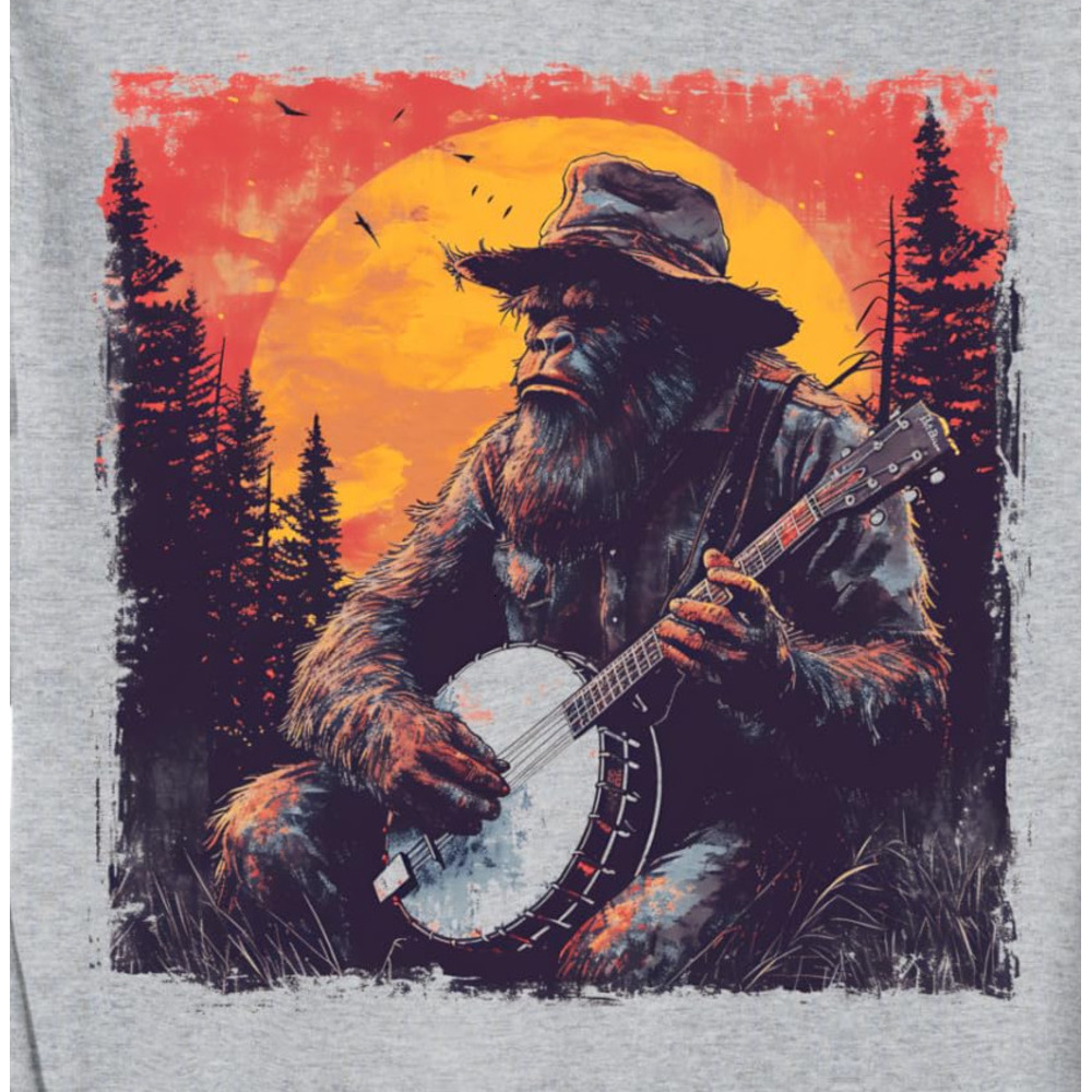 Long Sleeve Shirts for Men sweatshirt Bigfoot Sasquatch Banjo Player Mountain Music Forest Sunset Sweatshirt T shirt Tee Streetwear Casual tops clothe