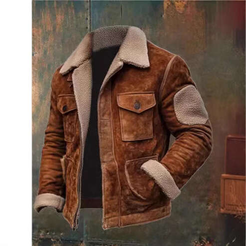 Fall/Winter 2024 Men's Coat Top With Lamb Fleece Collar Zipper Jacket For Business And Leisure
