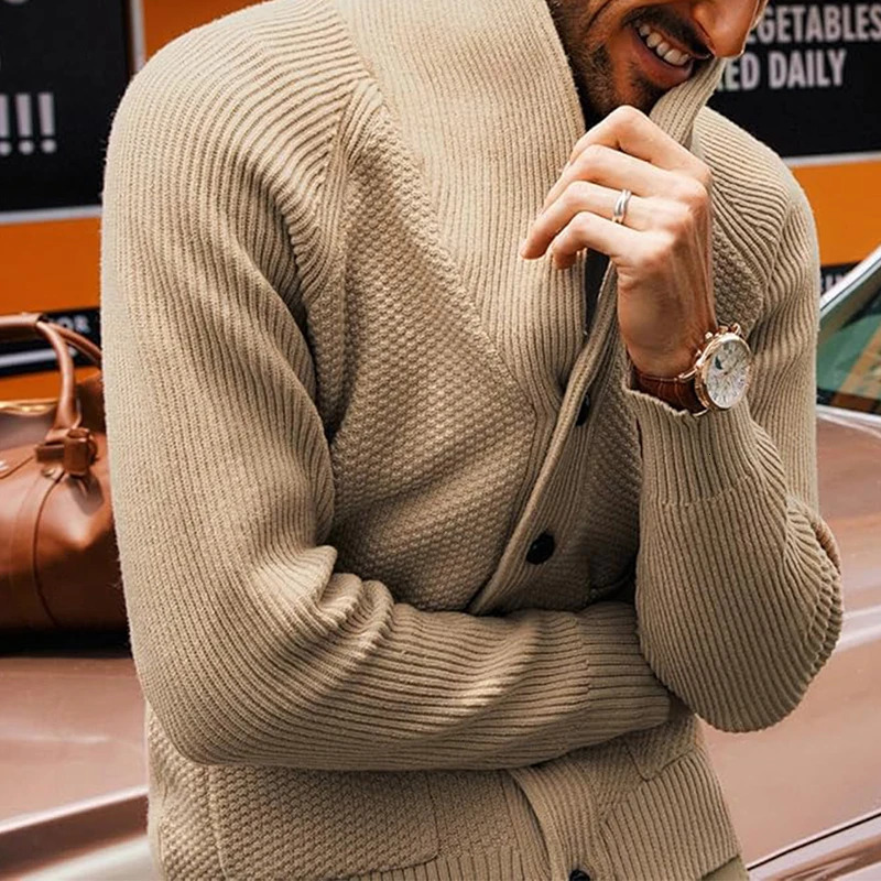 Streetwear Mens Sweater Jackets Fall Winter Casual Solid Color Button Lapel Sweatercoats For Men Knitwear Vintage Knit Cardigans 241111