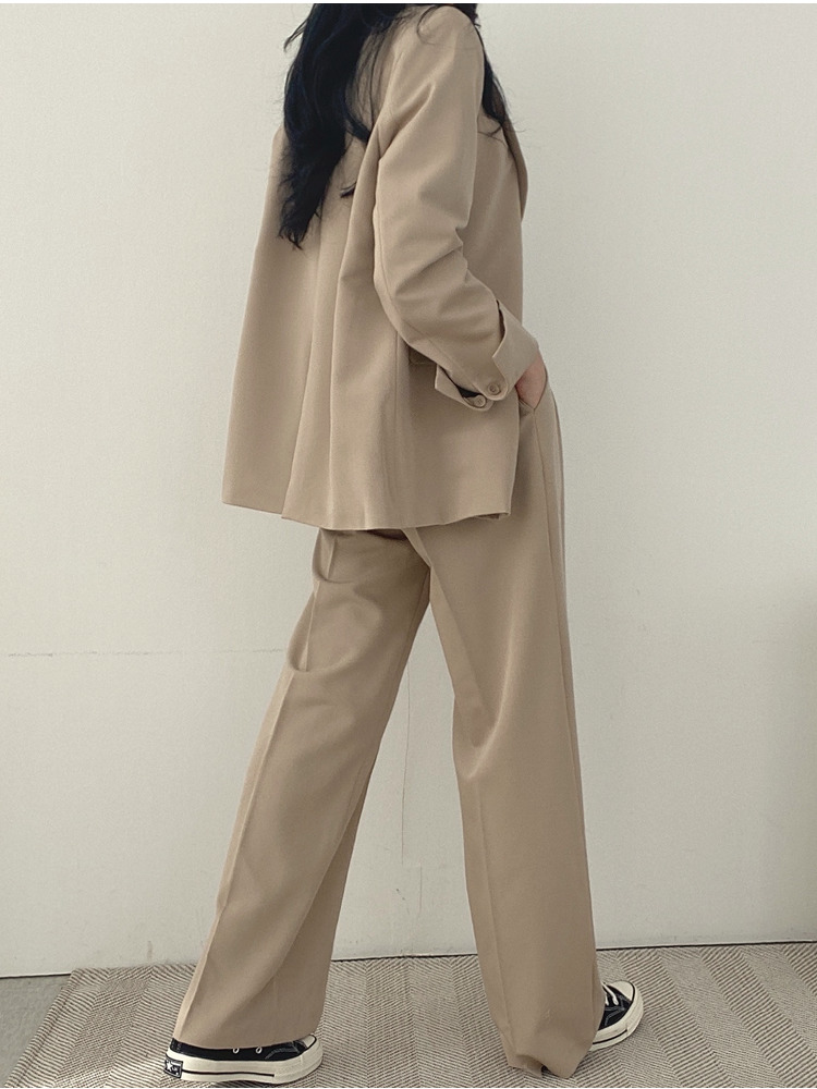 BZVW Korean Chic Designer Blazer Set For Women High Waist Loose Wide Leg Suit Pants Two Piece Female Clothes 2023 New 25X01858