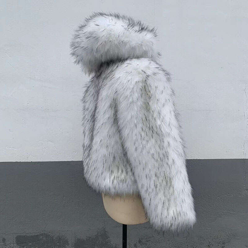shanshi fur coat women Winter women's high-quality imitation raccoon fur coat, luxurious loose fitting hooded thick warm oversized coat