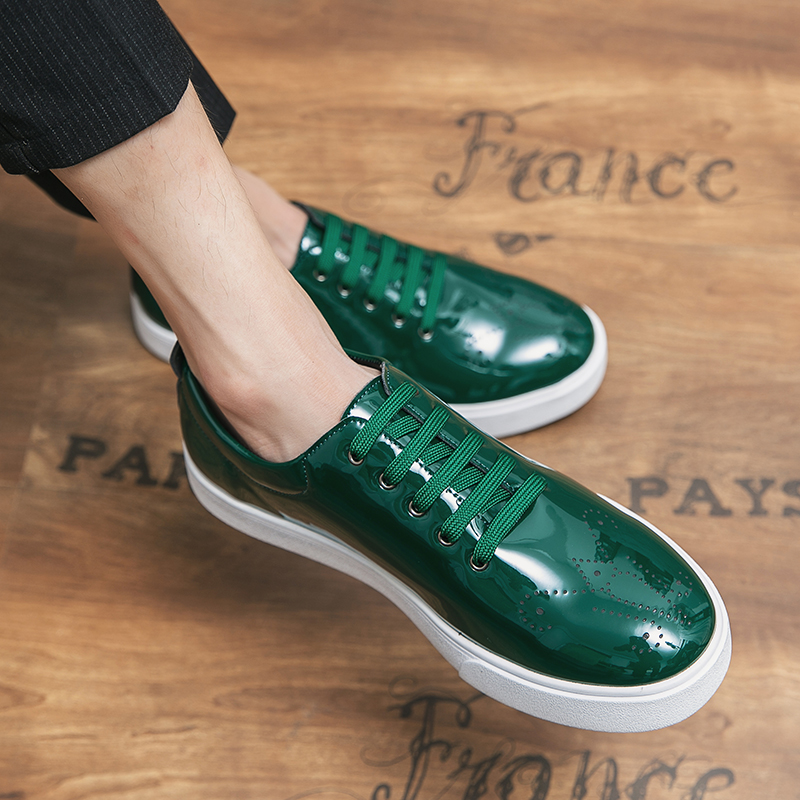 Autumn Spring High Quality Patent Casual Lace Up Sneakers Green Fashion Sole Designer Leather Shoes d6a7