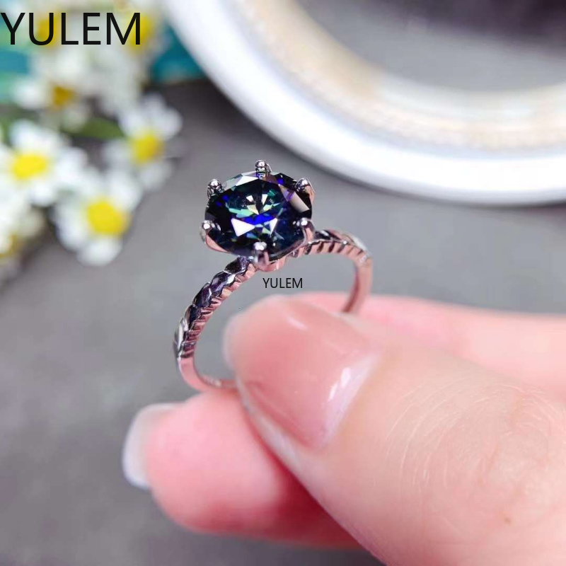 New 2CT Colorful Moissanite Diamond Solitaire Ring for Women Fine Jewelry 925 Sterling Silver Statement Engagement Wedding Gift